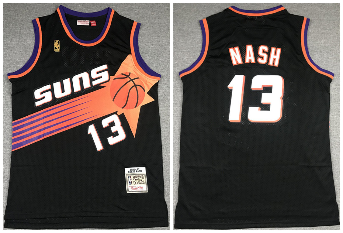 Men's Phoenix Suns #13 Steve Nash Black NBA 1992-93 Throwback Stitched Jersey Men's Phoenix Suns #13 Steve Nash Black NBA 1992-93 Throwback Stitched Jersey